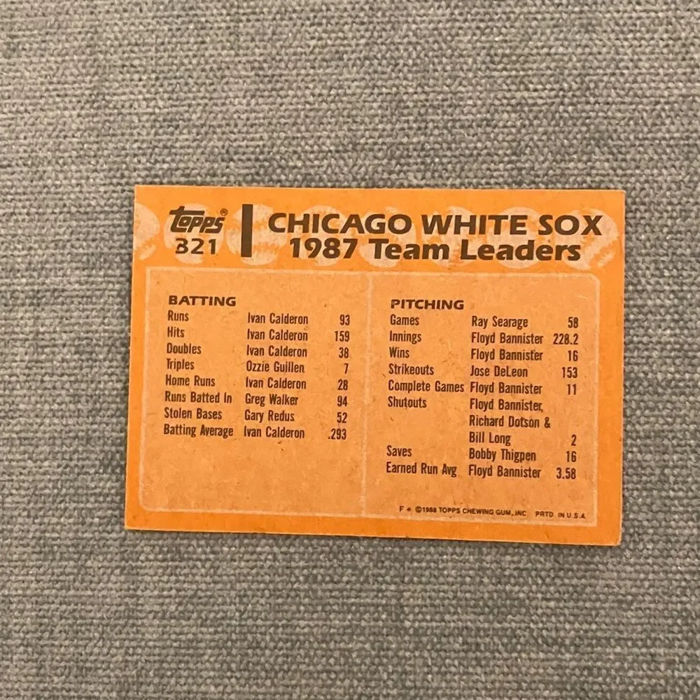 1988 Topps Chicago White Sox Baseball Card Trading Card